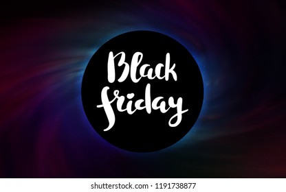 Dark BLUE vector cover with a black hole, nebula. Colorful black hole with shining night sky stars. Backdrop for Black Friday promotions.