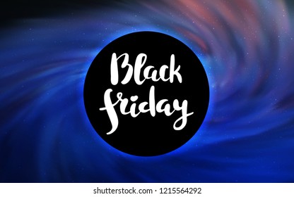 Dark BLUE vector cover with a black hole, nebula. Illustration with colorful milky way stars and a black hole. Pattern for posters, banners of sales.