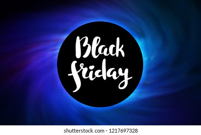 Dark BLUE vector cover with a black hole, nebula. Gradient colorful illustration with a black hole, stars. Template for Black Friday sales.