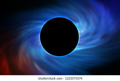 Dark BLUE vector cover with a black hole, nebula. Abstract illustration with glitter colorful cosmic stars. Backdrop for Black Friday promotions.