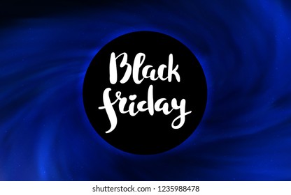 Dark BLUE vector cover with a black hole, nebula. Illustration with colorful milky way stars and a black hole. Pattern for posters, banners of sales.