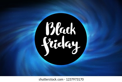 Dark BLUE vector cover with a black hole, nebula. Illustration with colorful milky way stars and a black hole. Pattern for posters, banners of sales.