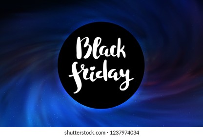 Dark BLUE vector cover with a black hole, nebula. Abstract illustration with glitter colorful cosmic stars. Backdrop for ads, leaflets of Black Friday.