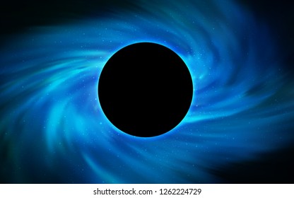 Dark BLUE vector cover with a black hole, nebula. Abstract illustration with glitter colorful cosmic stars. Backdrop for ads, leaflets of Black Friday.