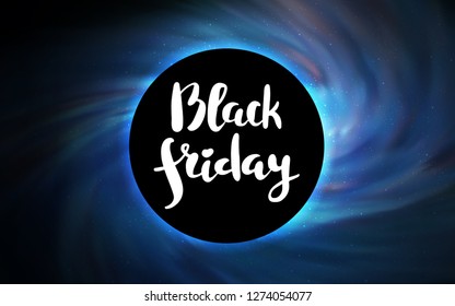 Dark BLUE vector cover with a black hole, nebula. Colorful illustration of a black hole on a starry backdrop. Pattern for posters, banners of sales.