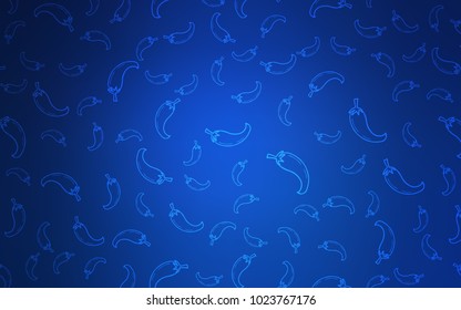 Dark BLUE vector cover with chili peppers. Glitter abstract sketch with hot peppers. Design for ad, poster, banner of cafes or restaurants.