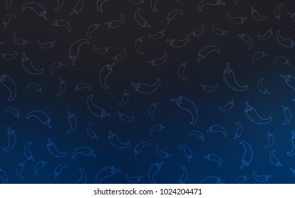 Dark BLUE vector cover with chili peppers. Glitter abstract sketch with hot peppers. Design for ad, poster, banner of cafes or restaurants.