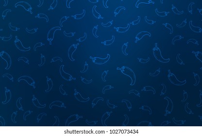 Dark BLUE vector cover with chili peppers. Illustration with set of fresh peppers in doodle style. Pattern for ads of breakfast, lunch, dinner.