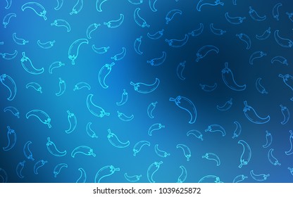 Dark BLUE vector cover with chili peppers. Blurred decorative design of peppers in doodle style. Template for meal cooking in kitchen.