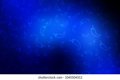 Dark BLUE vector cover with chili peppers. Blurred decorative design of peppers in doodle style. Design for ad, poster, banner of cafes or restaurants.