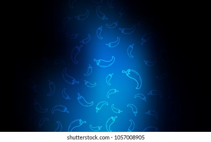 Dark BLUE vector cover with chili peppers. Illustration with set of fresh peppers in doodle style. Pattern for ads of breakfast, lunch, dinner.