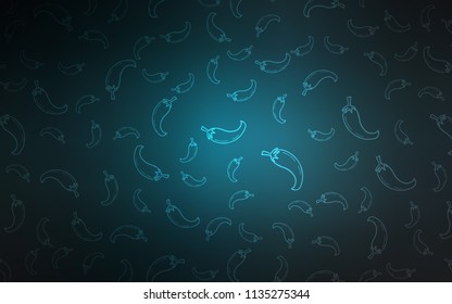 Dark BLUE vector cover with chili peppers. Blurred decorative design of peppers in doodle style. Template for meal cooking in kitchen.