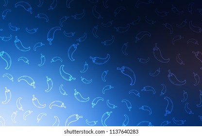 Dark BLUE vector cover with chili peppers. Illustration with set of fresh peppers in doodle style. Pattern for ad, booklets, leaflets of restaurants.