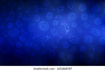 Dark BLUE vector cover with cuisine gourmet. Decorative shining illustration with food on abstract template. Template for meal cooking in kitchen.