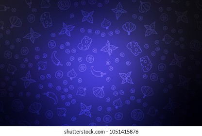 Dark BLUE vector cover with cuisine gourmet. Blurred decorative design of snacks in doodle style. Doodle design for your business advert of cafes.