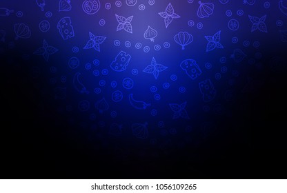 Dark BLUE vector cover with cuisine gourmet. Blurred decorative design of snacks in doodle style. Design for ad, poster, banner of cafes or restaurants.
