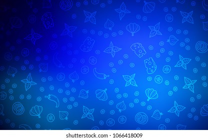 Dark BLUE vector cover with cuisine gourmet. Glitter abstract sketch with gourmet food. Pattern for ads of breakfast, lunch, dinner.