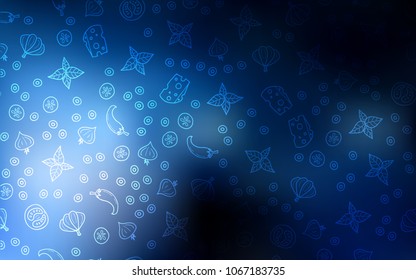 Dark BLUE vector cover with cuisine gourmet. Fast Food on blurred abstract background with colorful gradient. Design for ad, poster, banner of cafes or restaurants.