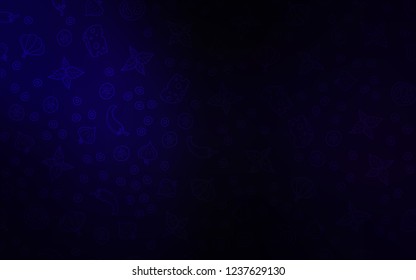Dark BLUE vector cover with cuisine gourmet. Fast Food on blurred abstract background with colorful gradient. Template for meal cooking in kitchen.