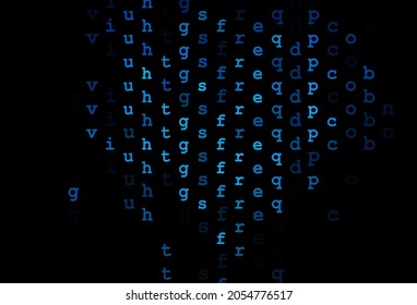 Dark blue vector cover with english symbols. Shining illustration with ABC symbols on abstract template. Template can be used as a background for ads of typography.