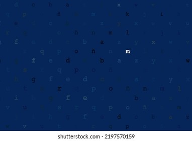 Dark blue vector cover with english symbols. Modern geometrical illustration with ABC english symbols. The pattern can be used for ad, booklets, leaflets of education.
