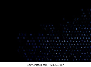 Dark blue vector cover with english symbols. Abstract illustration with colored latin alphabet. The pattern can be used for ad, booklets, leaflets of education.