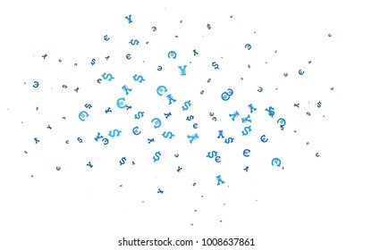 Dark BLUE vector cover with Euro, Dollar, Yen signs. Modern abstract illustration with symbols of money. Best design for your ad, poster, banner of money.