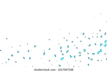 Dark BLUE vector cover with Euro, Dollar, Yen signs. Abstract illustration with colored financial digital symbols. Smart design for your business advert of economic, wealth.