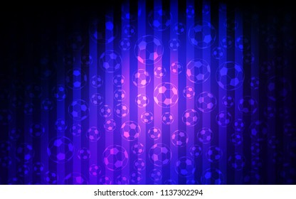 Dark BLUE vector cover with football symbols. Illustration with set of soccer balls on gradiental backdrop. Pattern for ads of football championship 2018.