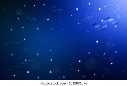 Dark BLUE vector cover with happy holiday ribbons. Decorative shining illustration with ribbons on abstract template. Beautiful design for your business advert of anniversary.