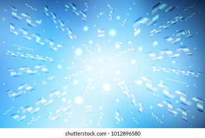 Dark BLUE vector cover with happy holiday ribbons. Glitter abstract illustration with colorful confetti, ribbons. The template can be used as a background for postcards.