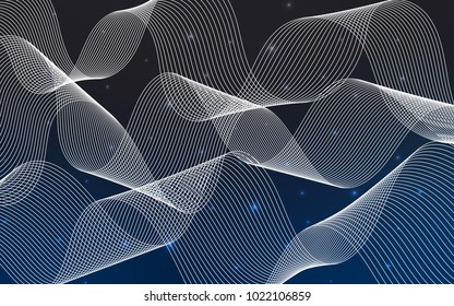 Dark BLUE vector cover with happy holiday ribbons. Decorative shining illustration with ribbons on abstract template. The template can be used as a background for postcards.