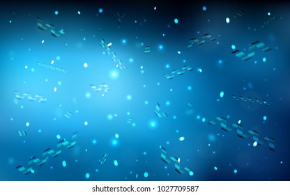 Dark BLUE vector cover with happy holiday ribbons. Blurred decorative design in anniversary style with confetti. New design for ad, poster, banner of your Party.