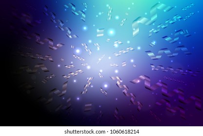 Dark BLUE vector cover with happy holiday ribbons. Confetti on blurred abstract background with colorful gradient. The pattern can be used for birthday gifts, congratulations.