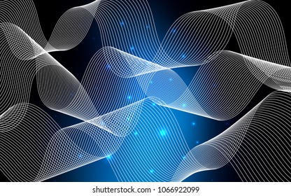 Dark BLUE vector cover with happy holiday ribbons. Blurred decorative design in anniversary style with confetti. The pattern can be used for carnival, festival leaflets.