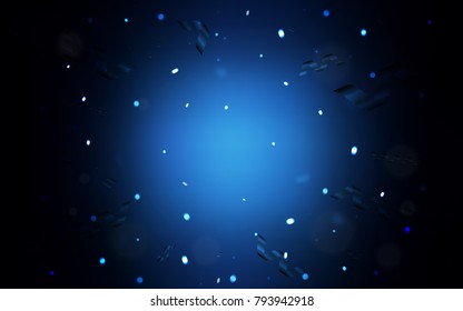 Dark BLUE vector cover with happy holiday ribbons. Blurred decorative design in anniversary style with confetti. The pattern can be used for new year ad, booklets.