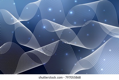 Dark BLUE vector cover with happy holiday ribbons. Blurred decorative design in anniversary style with confetti. The template can be used as a background for postcards.