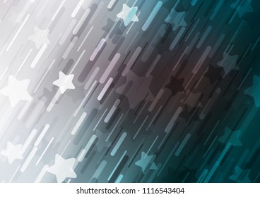 Dark BLUE vector cover with long diagonal lines and stars. Decorative shining illustration with lines on abstract template. The template can be used as a background.