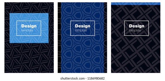Dark BLUE vector cover for notebooks. Glitter abstract design concept with text box. New design for cover of books.