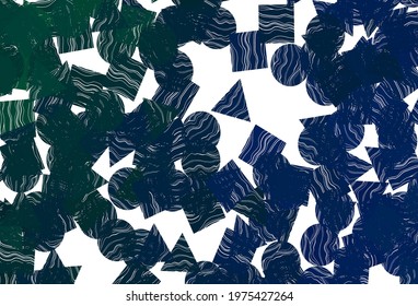 Dark  blue vector cover in polygonal style with circles. Illustration with colorful circles, triangles, rectangles. Pattern for commercials.