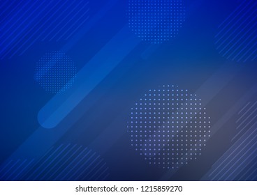 Dark BLUE vector cover with rounded stripes, dots. Glitter abstract illustration with colored sticks, dots. The template can be used as a background.