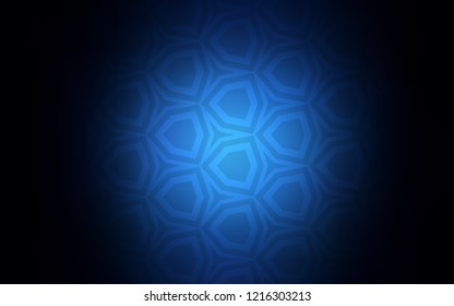 Dark BLUE vector cover with set of hexagons. Illustration of colored hexagons on blur surface. Design for your business advert.