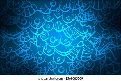 Dark BLUE vector cover with set of confections. Beautiful colored illustration with candies in doodle style. Doodle design for your business advert of cafes.