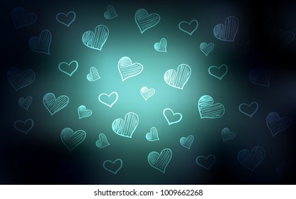 Dark BLUE vector cover with Shining hearts. Beautiful colored illustration with hearts in celebration style. Beautiful design for your business advert of anniversary.