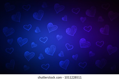 Dark BLUE vector cover with Shining hearts.