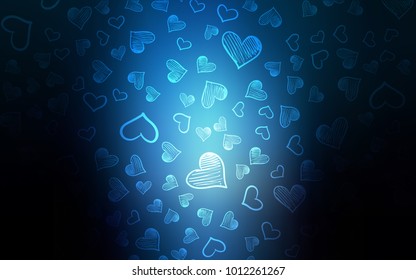 Dark BLUE vector cover with Shining hearts. Illustration with hearts in love concept for valentine's day. Pattern for marriage gifts, congratulations.