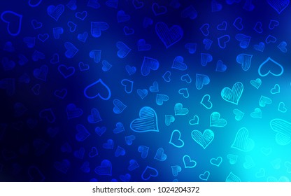 Dark BLUE vector cover with Shining hearts. Decorative shining illustration with hearts on abstract template. Template for Valentine's greeting postcards.