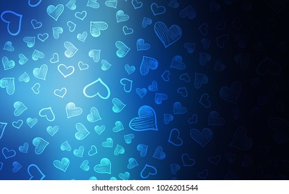 Dark BLUE vector cover with Shining hearts. Decorative shining illustration with hearts on abstract template. Pattern can be used for valentine's ad, booklets.