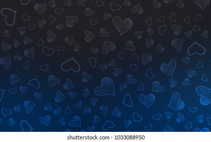 Dark BLUE vector cover with Shining hearts. Decorative shining illustration with hearts on abstract template. Pattern for marriage gifts, congratulations.