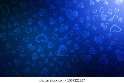 Dark BLUE vector cover with Shining hearts. Blurred decorative design in doodle style with hearts. Pattern can be used for valentine's ad, booklets.